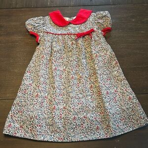 Marco & Lizzy Floral Print Dress with Red Corduroy Trim